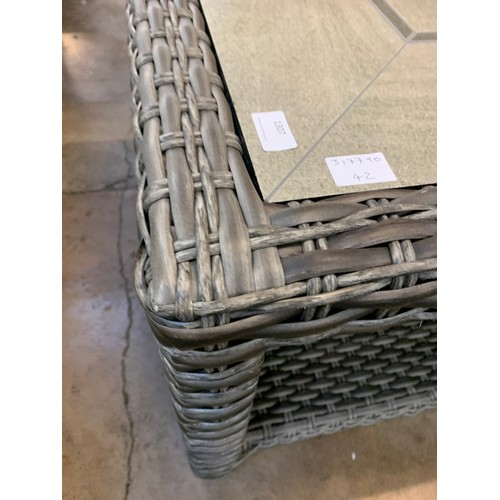 1307 - A Grey Rattan Outdoor Coffee Table With Tiled Top * This lot is subject to VAT