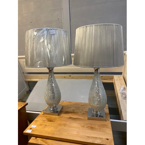 1640 - A pair of mosaic based table lamps with silver shades