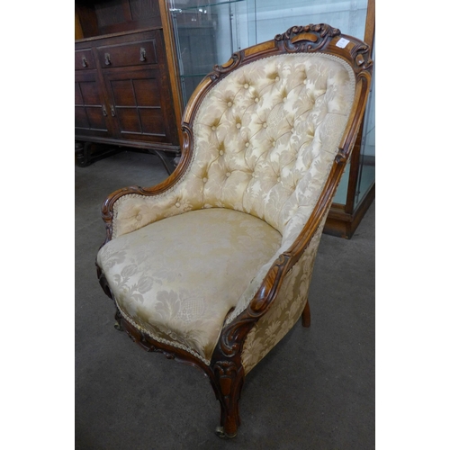 145 - A 19th Century French rosewood, walnut and fabric upholstered lady's chair