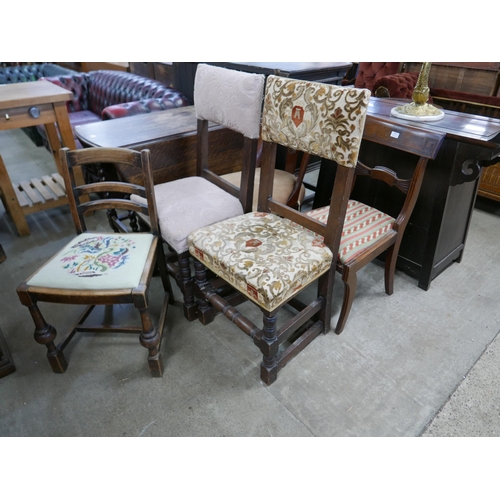 206 - A Regency mahogany chair, a Victorian chair and three others