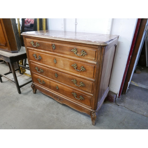 244 - A 19th Century French fruitwood and marble topped commode (marble a/f)