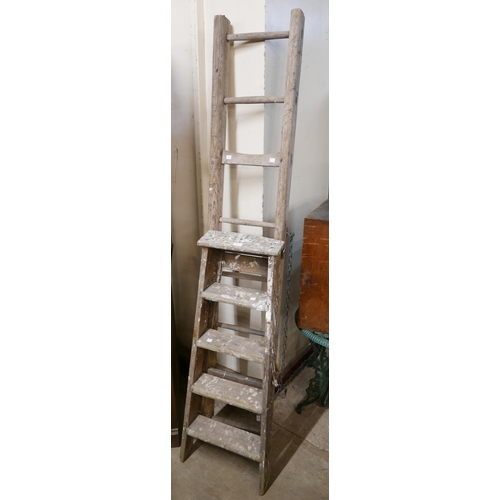 269 - A pine fruit picker's ladder and pine stepladders