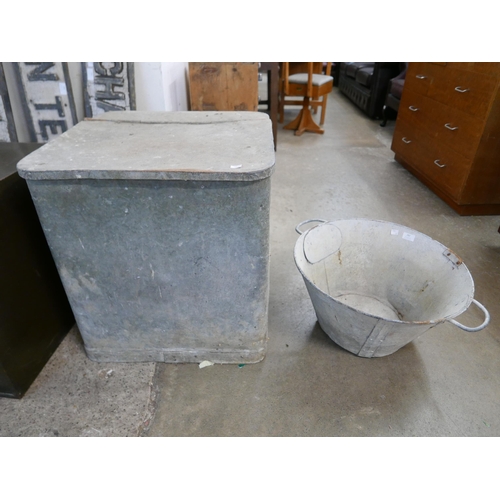 282 - A galvanised grain/corn bin and a bucket