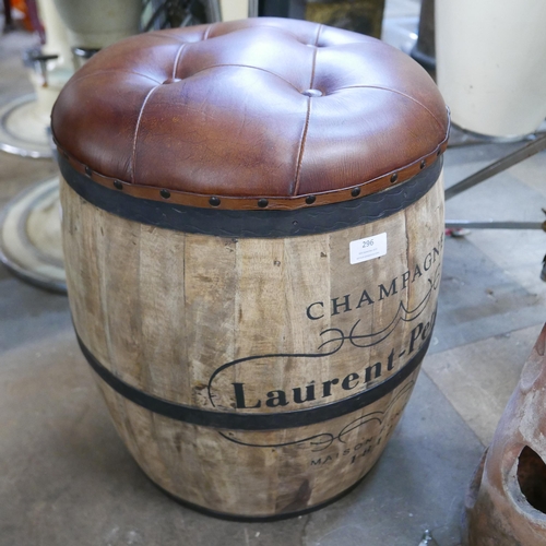 296 - A beech and brown leather topped Laurent-Perrier advertising stool