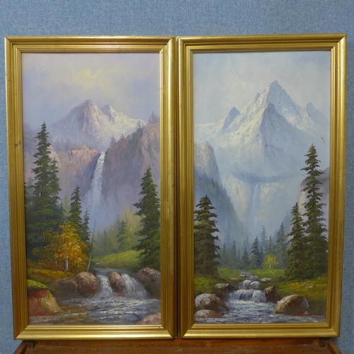 340 - Continental School, pair of Alpine landscapes, oil on canvas, framed