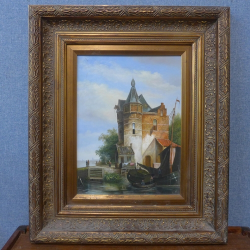 341 - A Dutch landscape, oil on board, framed