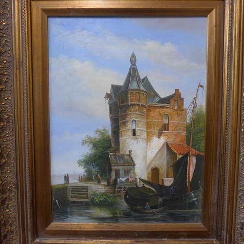 341 - A Dutch landscape, oil on board, framed