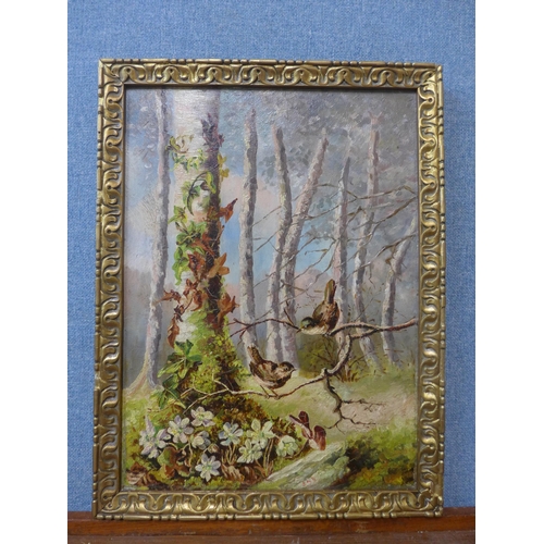 342 - English School (late 19th Century), Autumn Birds, oil on canvas, monogrammed S.A.G., framed