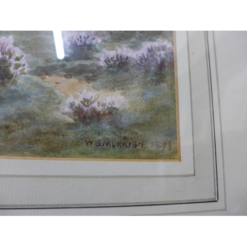 346 - William Stanley Morrish, moorland landscape with sheep, watercolour, dated 1893, framed