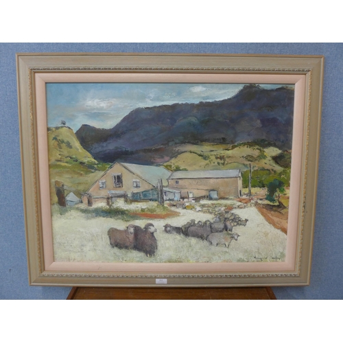 352 - Margaret Crowley, The Woolshed at Arkabar Station, oil on board, framed