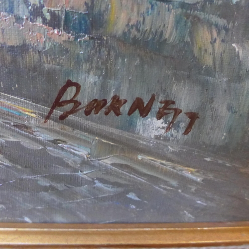 356 - * Burnett, Parisian street scene, oil on canvas, framed