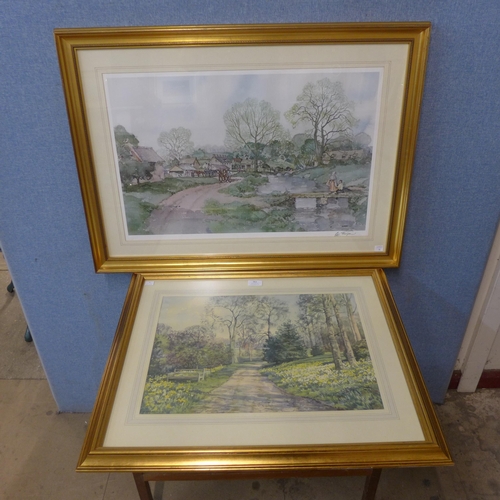 361 - Florence K. Walker, Spring at Hollow Car, Harrogate, watercolour and a signed Sturgeon landscape pri... 