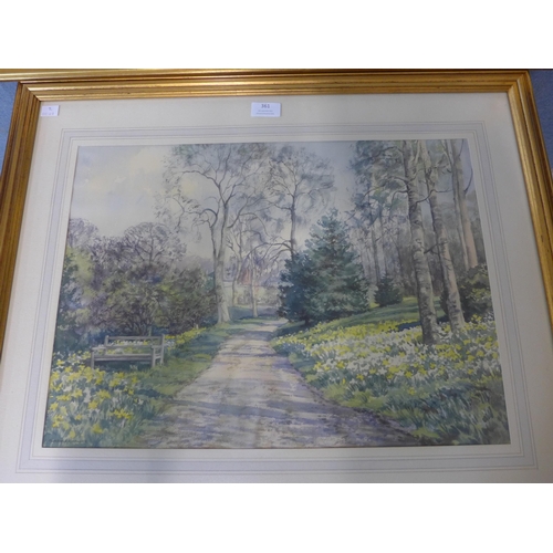 361 - Florence K. Walker, Spring at Hollow Car, Harrogate, watercolour and a signed Sturgeon landscape pri... 