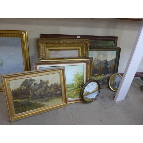 363 - Eight assorted landscape paintings, oil on canvas and board, all framed