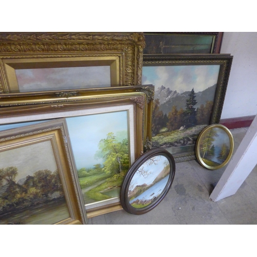 363 - Eight assorted landscape paintings, oil on canvas and board, all framed