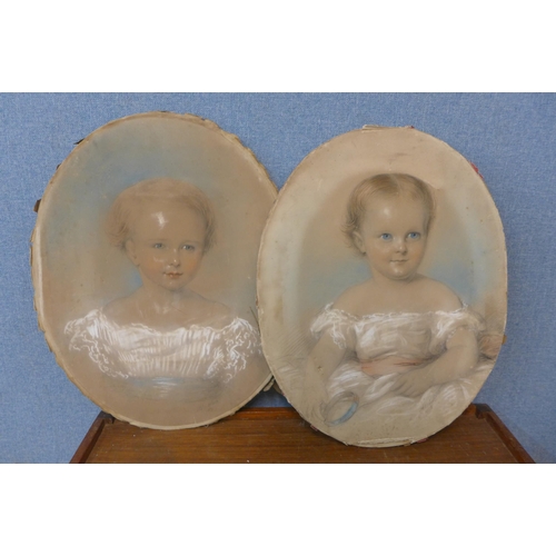 369 - A. Blaikley, pair of oval portraits of children, pencil and pastel, dated 1853, unframed