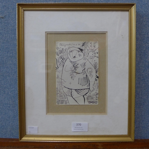 370 - Jerzy Faczynski (Ukranian School), small pen and ink study of a man, dated 1976, framed