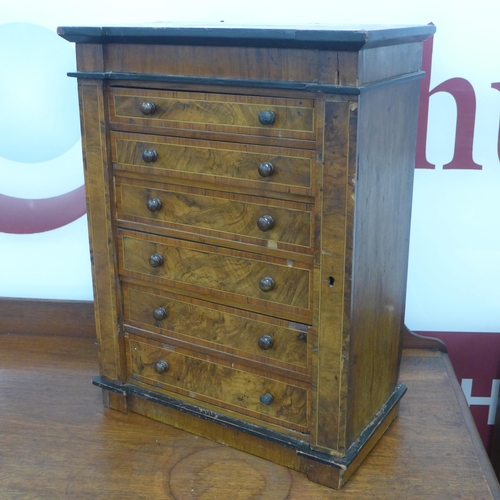 442 - A Victorian inlaid walnut apprentice's/miniature Wellington chest