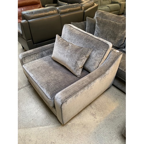 1341 - A grey velvet large L shaped/corner sofa and love seat