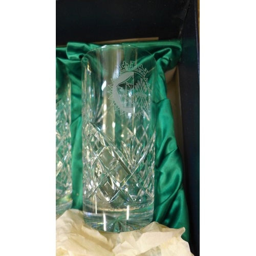 2116A - A fine hand cut Windsor crystal Q.M.G.S. glass jug and six Windsor crystal glasses