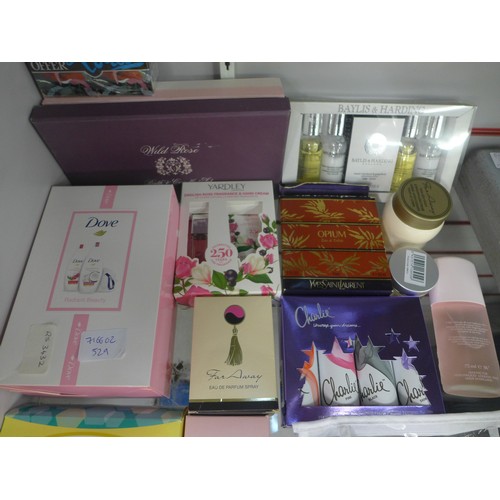 2130 - A quantity of perfumes and cosmetics, including Lou Lou, Opium, Yardley, Nivea and more