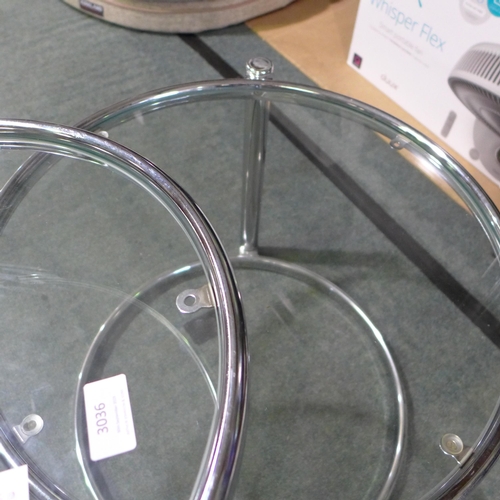 3036 - Glass and chrome tiered coffee table