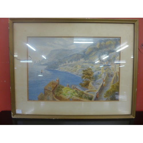 365A - H. Rinder, Italian coastal landscape, watercolour, dated 1926, framed