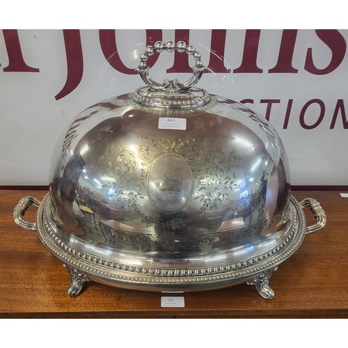 443 - A Victorian silver plated armorial meat tureen and cover, 38cms h