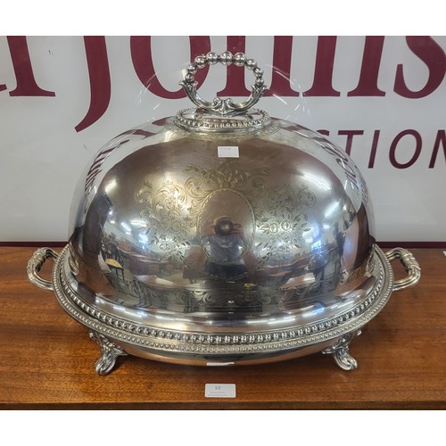 443 - A Victorian silver plated armorial meat tureen and cover, 38cms h