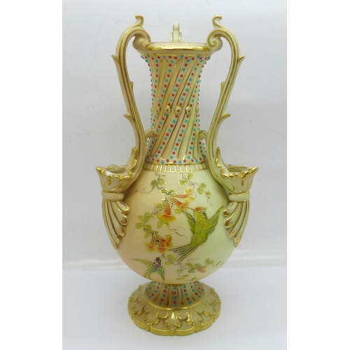 618 - A Worcester Royal China Works blush ivory three handled vase, 698-G, 20cm, a/f  **PLEASE NOTE THIS L... 