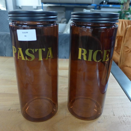 1370 - A set of rice and pasta amber glass storage jars - H 28cms (68429808)