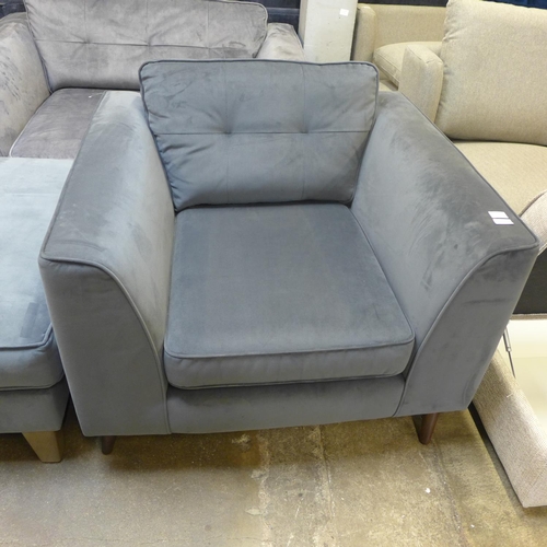 1420 - A slate velvet upholstered armchair