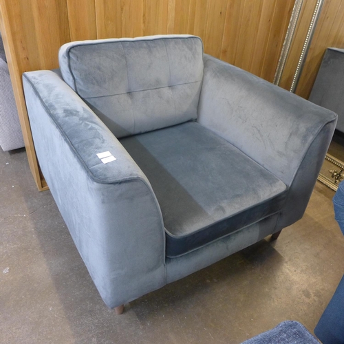 1421 - A pewter velvet upholstered armchair