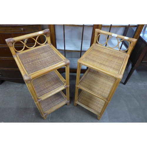 76 - A pair of bamboo and rattan whatnots