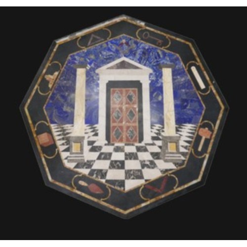 287 - An Italian style pietra dura marble table top, depicting Freemasonry symbols, 120 x 120cms