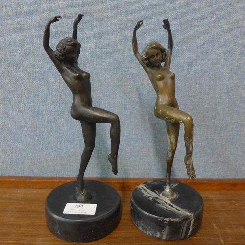 364 - A pair of Art Deco style bronze figures of two female nudes