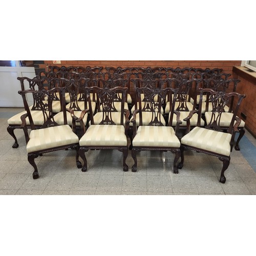 158 - A set of twenty two Chippendale Revival carved mahogany dining chairs