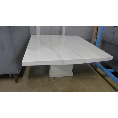 1418 - A white marble effect square coffee table