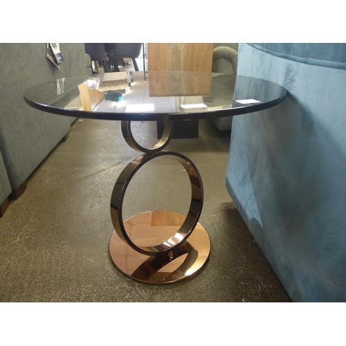 1470 - A gold metal base smoked glass lamp table