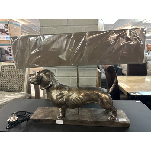 1450 - A silver dachshund lamp with grey shade - H 48cms x W 60cms (66692860)