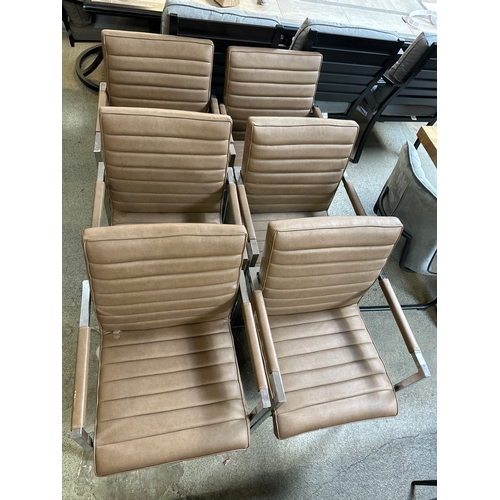 1505 - A set of six tan upholstered cantilever chairs  * This lot is subject to VAT