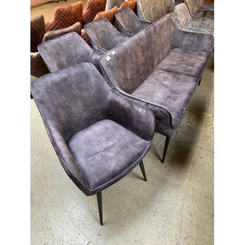 1508 - A grey upholstered club bench and four chairs  * This lot is subject to VAT