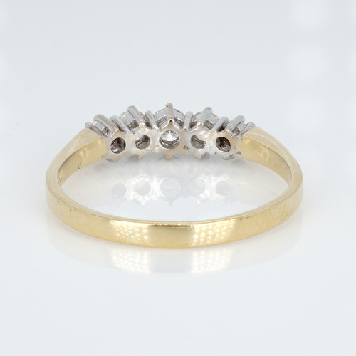 1050 - An 18ct gold and five stone diamond ring, 50pts marked on the shank, (0.5ct), ring size S, weight 3g