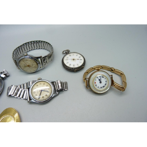 1041 - A silver fob watch, a pocket watch, mechanical wristwatches and a pendant watch