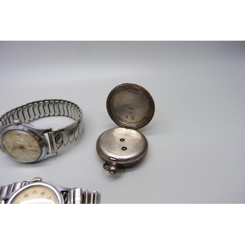 1041 - A silver fob watch, a pocket watch, mechanical wristwatches and a pendant watch