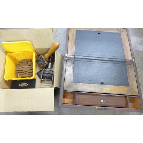 1069 - An Edwardian box, date stamp, letter punches, etc.  **PLEASE NOTE THIS LOT IS NOT ELIGIBLE FOR POSTI... 