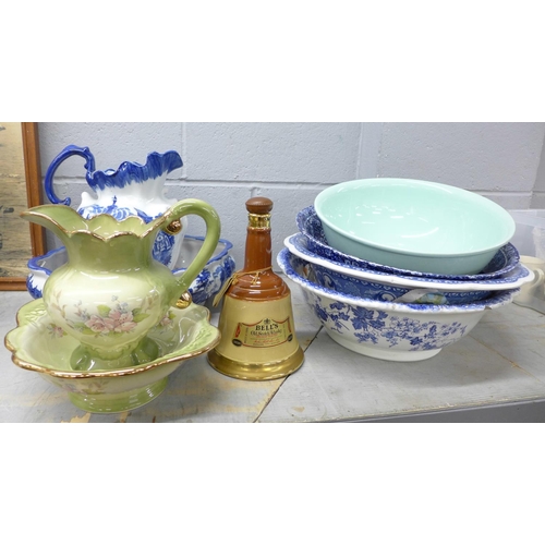 1094 - A collection of wash jugs and bowls and a Bell's whisky decanter **PLEASE NOTE THIS LOT IS NOT ELIGI... 