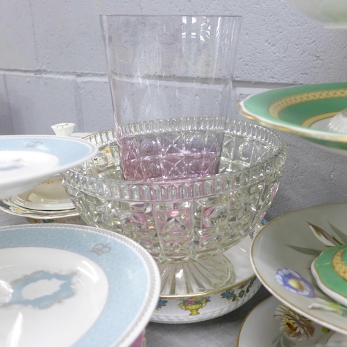 1097 - Comports, tureens, cake stand, glass pedestal bowl and vase, etc. **PLEASE NOTE THIS LOT IS NOT ELIG... 