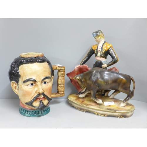 1110 - An Italian made model bullfighter and a large character mug or vase **PLEASE NOTE THIS LOT IS NOT EL... 