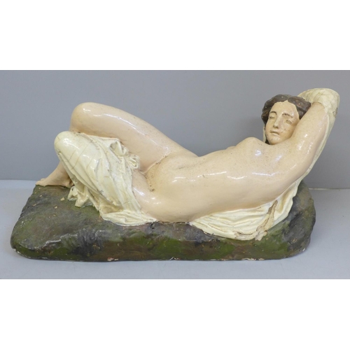 617 - A vintage model of a reclining nude signed R. Wood